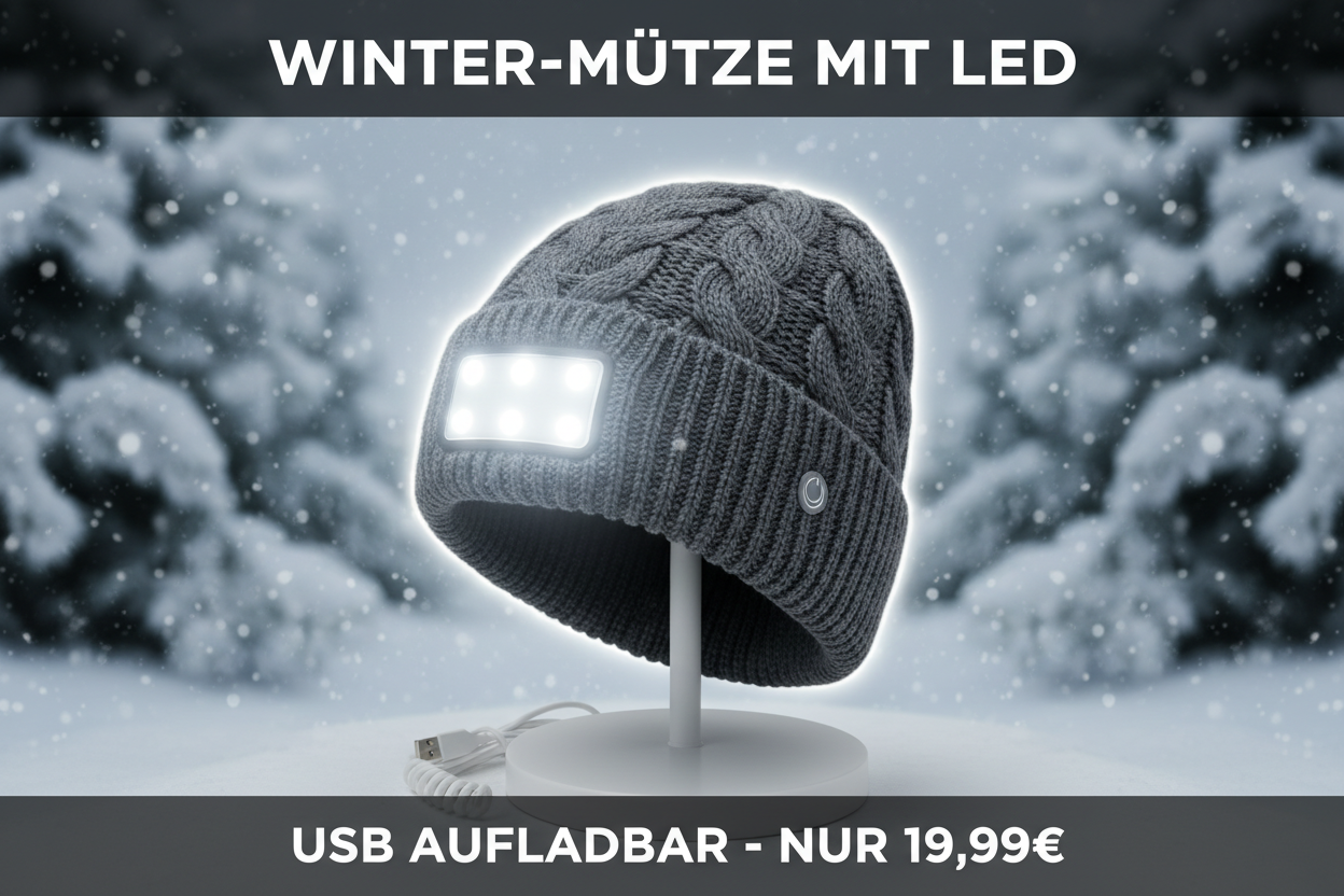 Winter-Mütze mit LED-Licht - Wiederaufladbar, Warm, Stirnlampe integriert