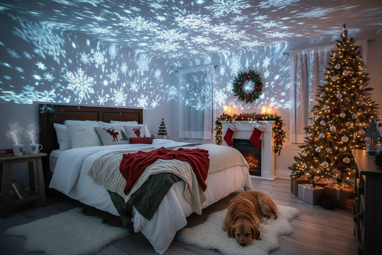 Schneeflocken-Projektor-Lichter, Weihnachtsdekoration, für den Außenbereich/Innenbereich, USB, rotierende Schneeflocke, Umgebungslicht für festliche Party, Weihnachtsdekoration